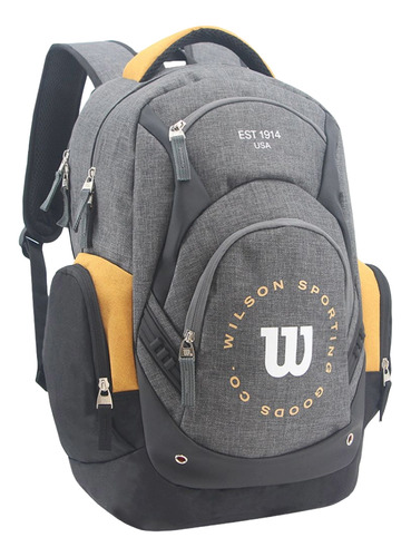 Mochila escolar urbana reforçada Wilson Sport Gym, cor cinza, design de tecido liso 65.AO004