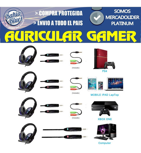 Auricular Gamer Led Rgb Microfono Pc Ps4 Xbox Gaming Cuotas