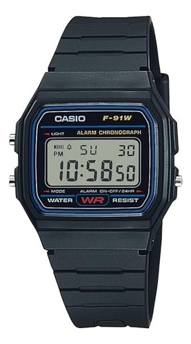 Reloj Casio F-91w-1dg Unisex Color Negro Color De Fondo Gris