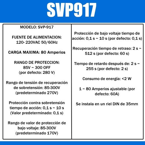 Protector De Voltaje Monofasico 110-220v Svp917 80 Amperios