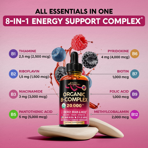 Nutraharmony Complejo B Orgánico Usda Gotas Líquidas 2 Onzas