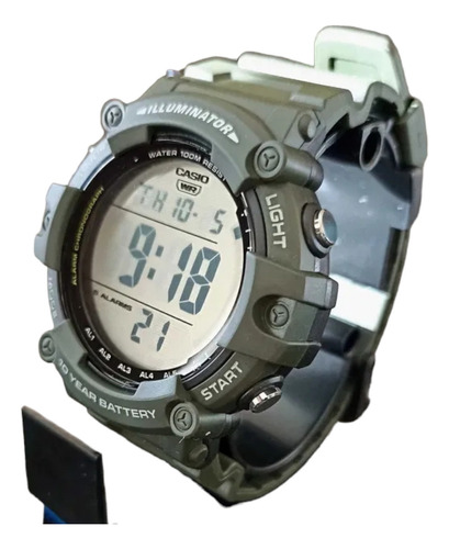 Reloj Casio Illuminator Militar Ae1500wh-3avcf Pila 10 Años Color De La Correa Verde Oscuro