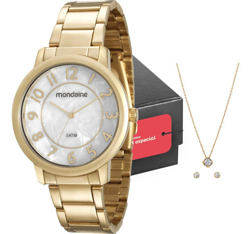 Relógio Mondaine Feminino Dourado Luxo Top Rápido Cor Do Fundo Prateado