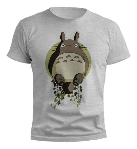 Remera Totoro Sobre Planta Gris Melange