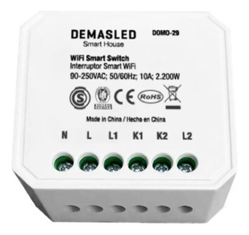 Smart Switch Wifi Dimerizable Máx.150w 110-220v, 2 Salidas