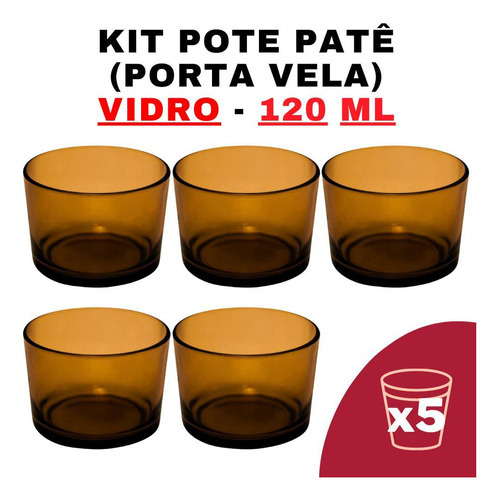 Kit Potes De Vidro Patê Ambar Translúcido S/ Tampa 120ml