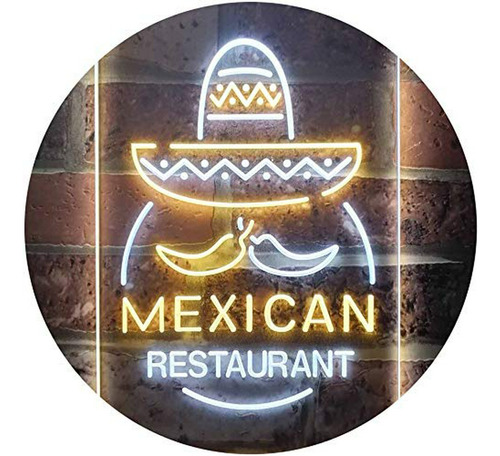 Letrero Led De Neón Bicolor Para Restaurante Mexicano  Blanc