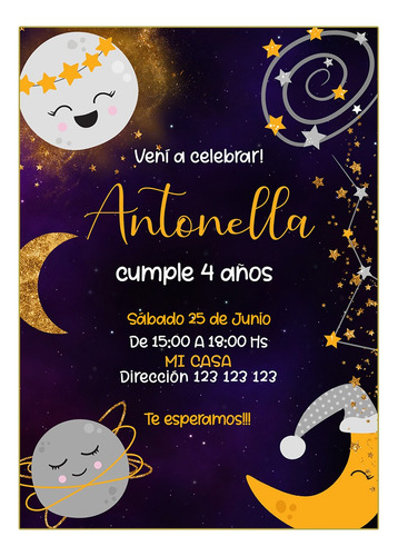 Luna Estrellas Tarjeta Invitación Digital Imprimible Whatsap