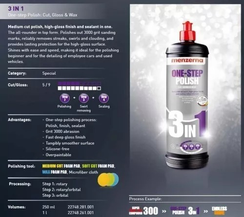 Polidor Menzerna Corte Lustro E Cera 3 In 1 One-step 250ml