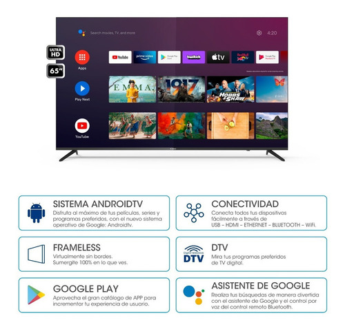 Smart Tv Led Candy 65' 65gtv1400 Ultra Hd Android Tv