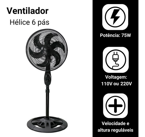Ventilador Coluna Ajustável 6 Pás Silencioso Dormir Eco