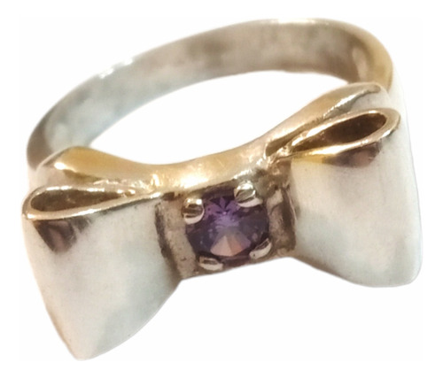 Anillo Moño Con Piedra Violeta Plata 925 5,4gr