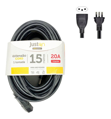 Extensão Elétrica 15 Metro 20a Tripolar Cabo Pp 3x2,5mm Cor Preto 127V/220V