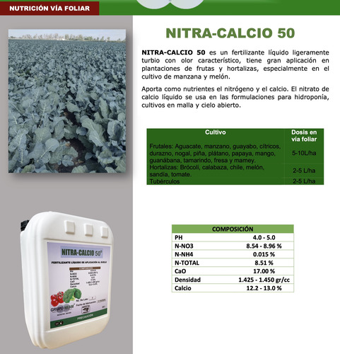 Nitra-calcio 50 Nitrato De Calcio Foliar Grupo Neam 20l