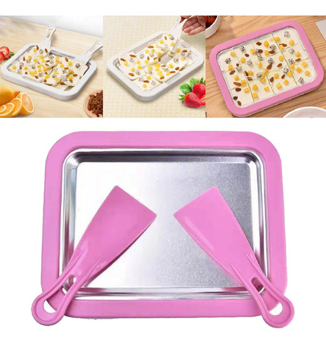 Mini Heladera Con 2 Espátulas Frozen Yogurt Freezer Rosa