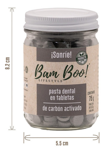 Imagen 5 de 6 de Frasco Pasta Dental Sólida Carbón Activado 75g Bam Boo!