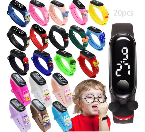 Relojes Led De Silicona Para Niños, Set De 20 Unidades Negro Rosa Naranja