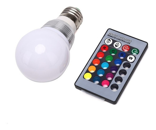 Imagen 1 de 5 de Lámpara Foco Led Rgb Bulbo Control Remoto Colores Luz Blanca