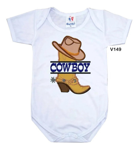 Body Infantil Bota E Chapéu Cowboy Azul Country Masculino