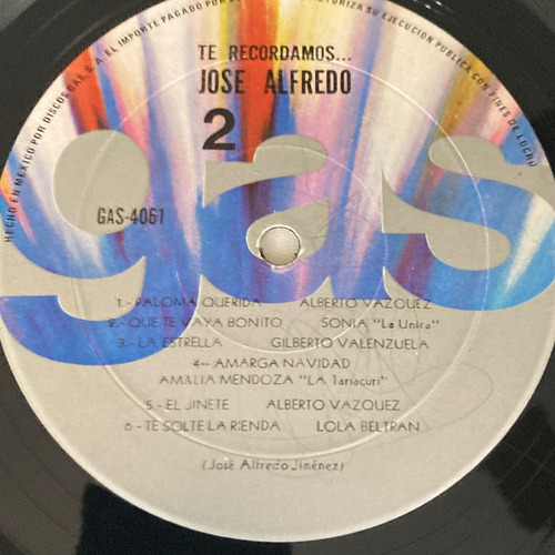 Varios/ Te Recordamos José Alfredo Jiménez Lp Vinilo 1974 Mx Estándar (Usado)