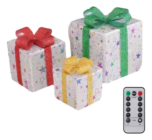 3x Caja De Regalo Decorativa De Navidad Con Luces Led, Juego