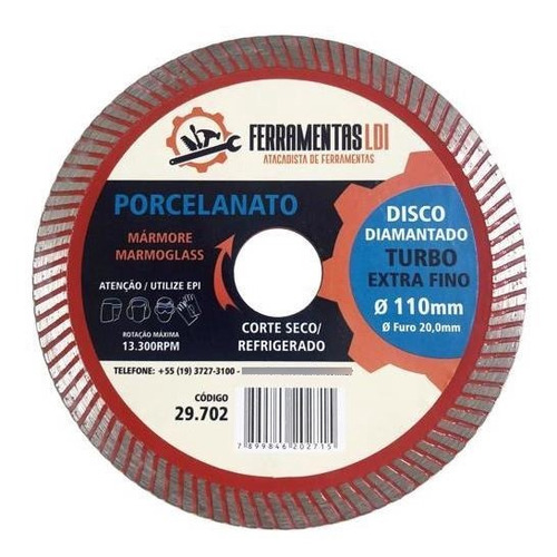 Disco Corte Diamantado Turbo Porcelanato 110mm Profissional