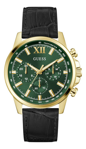 Reloj Guess Negro Verde Hiombre Walker Bisel Dorado