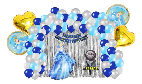 Kit De Decoracion Cumpleaños Globos Princesa Cenicienta 79pz