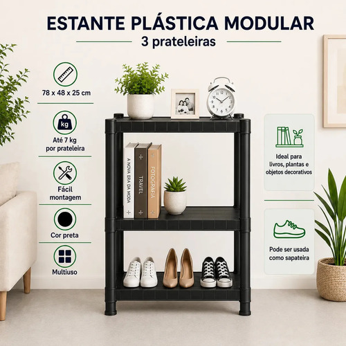 Estante Plástica 3 Prateleiras Multiuso Organização Casa Lavanderia Banheiro Cozinha