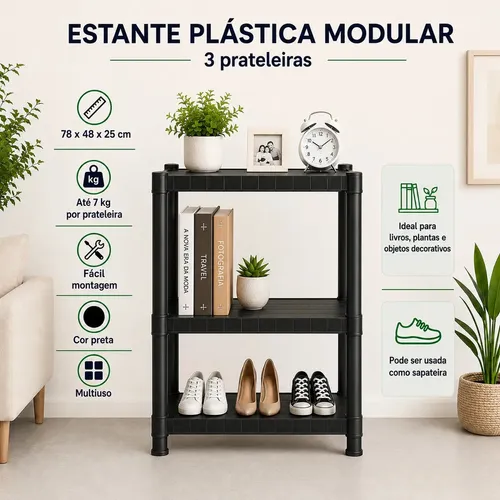Estante Plástica 3 Prateleiras Multiuso Organização Casa Lavander...
