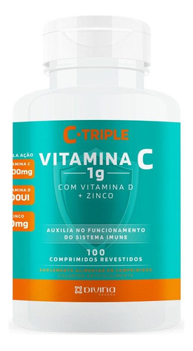 C-triple Vitamina C 1000mg + Vit D + Zinco 100 Cps Divina Sabor Sem sabor