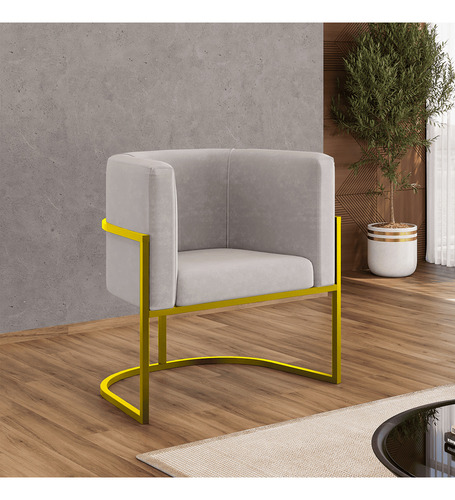 Poltrona Cadeira Lua Base De Metal Dourada Reforçada Bege Balaqui Decor