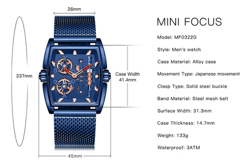 Relojes De Cuarzo Con Cinturón De Malla Impermeable Mini Foc Color De La Correa Negro