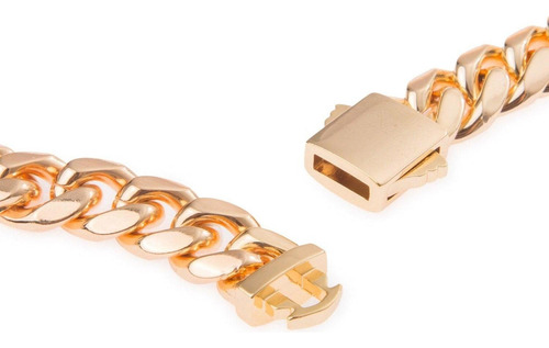 Cadena Collar Cubana 10mm Unisex 55cm Chapa De Oro 18k Color Dorado