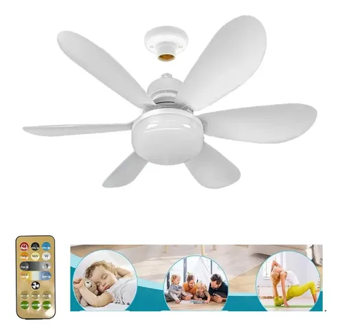 Ventilador De Teto Com Luz Led E27 Controle Remoto 6 Pás 43 Cm Branco 127/220v Plástico 6