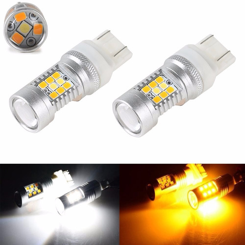 Lampadas T20 7443 28 Led Smd Cree 3535 Drl Pisca Duas Cores