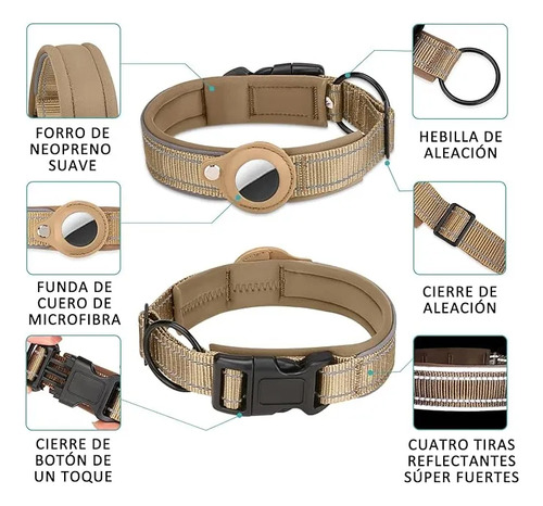 Collar Perro Airtag,con Funda Airtag,ajustable Caqui Corazones L
