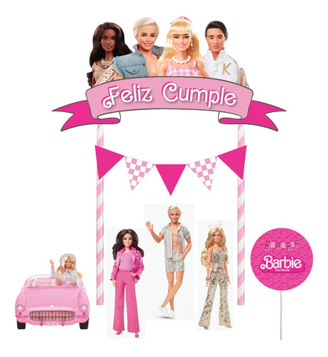 Cake Topper-deco Torta Banderin Feliz Cumple Barbie 