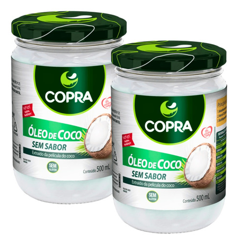 Kit 02 Óleo De Coco Sem Sabor/cheiro Copra Vidro Com 500ml