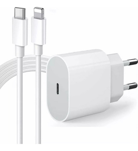 Fonte Usb C 20w Turbo Cabo Original Para iPhone 7 8 11 12 13 Cor Branco