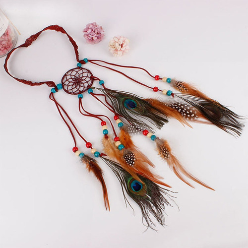 Diadema De Plumas Dreamcatcher De Pavo Real Bohemia