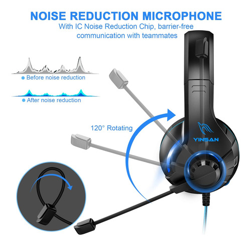 Auriculares Gamer Yinsan Tm-7 Led Con Microfono + Cable Usb