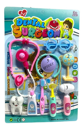 Kit Juego Doctor Niños Niñas Juguete Simulación Dental 9 Pzs