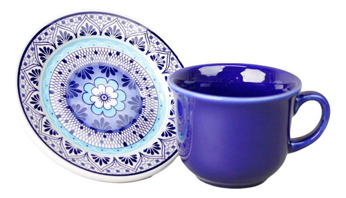 4 Tazas Y Platos De Cerámica 200 Ml Decorada Blue Willow