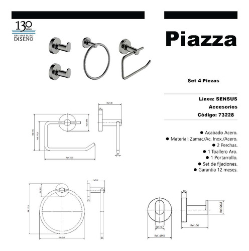 Set 4 Piezas Sensus 73228gf Grafito Accesorios Baño Piazza