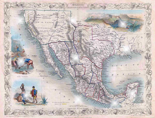 Lienzo Canvas Arte Mapa México Texas California 1851 90x120