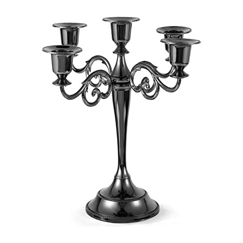 Candelabro De Metal Velas 5 Brazos, Portavelas Negro Ve...