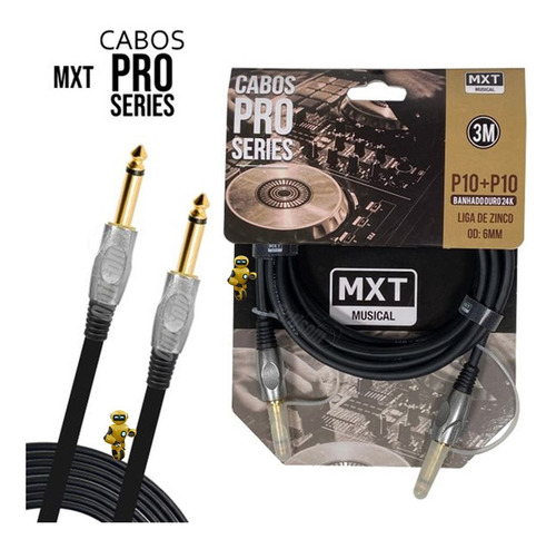 Imagem 1 de 4 de Cabo Guitarra Blindado Banhado A Ouro Pro Series 3 Metros