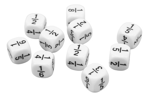 20 Dados Con Números Fraccionarios, 16 Mm, Fracción Blanca