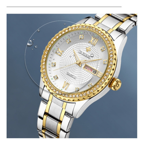 Reloj pulsera Wwoor 8856M con correa de acero inoxidable color dorado/negro